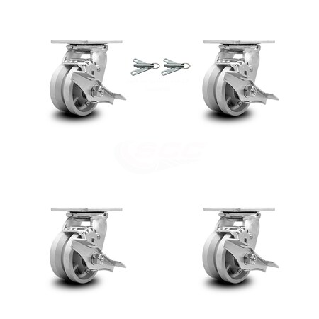 Service Caster 4 Inch V Groove Semi Steel Caster Set with Roller Bearings 4 Brake 2 Swivel Lock SCC-30CS420-VGR-TLB-BSL-2-TLB-2